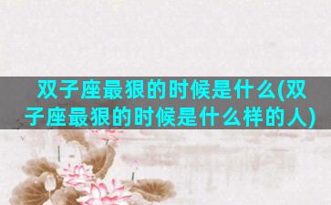 双子座最狠的时候是什么(双子座最狠的时候是什么样的人)