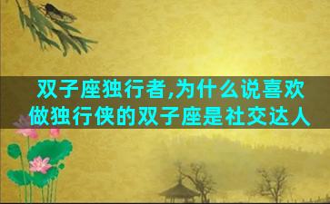 双子座独行者,为什么说喜欢做独行侠的双子座是社交达人