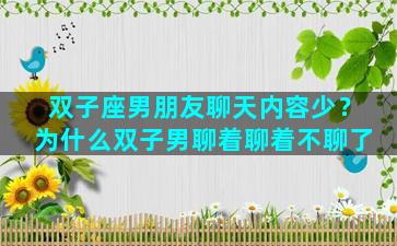 双子座男朋友聊天内容少？为什么双子男聊着聊着不聊了