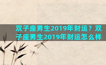 双子座男生2019年财运？双子座男生2019年财运怎么样