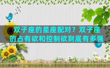 双子座的星座配对？双子座的占有欲和控制欲到底有多强