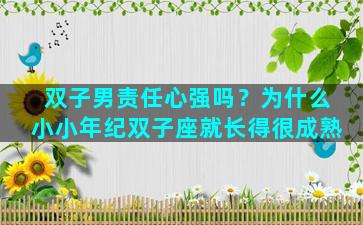 双子男责任心强吗？为什么小小年纪双子座就长得很成熟