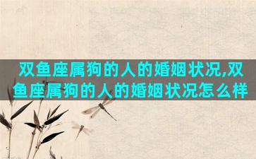 双鱼座属狗的人的婚姻状况,双鱼座属狗的人的婚姻状况怎么样
