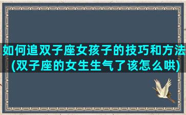 如何追双子座女孩子的技巧和方法(双子座的女生生气了该怎么哄)