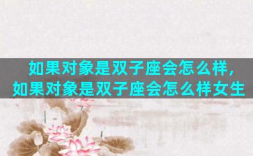 如果对象是双子座会怎么样,如果对象是双子座会怎么样女生