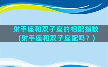 射手座和双子座的相配指数(射手座和双子座配吗？)