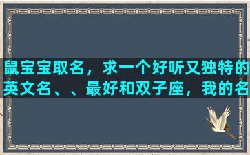 鼠宝宝取名，求一个好听又独特的英文名、、最好和双子座，我的名字梦媛有关