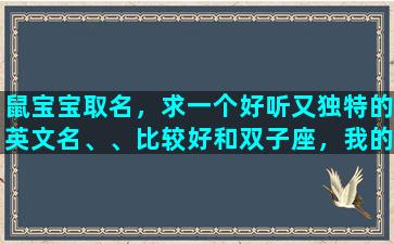 鼠宝宝取名，求一个好听又独特的英文名、、比较好和双子座，我的名字梦媛有关